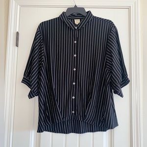 Truth + Style Jacquard Yarn Dyed Button-Front Strip Shirt NWOT XL